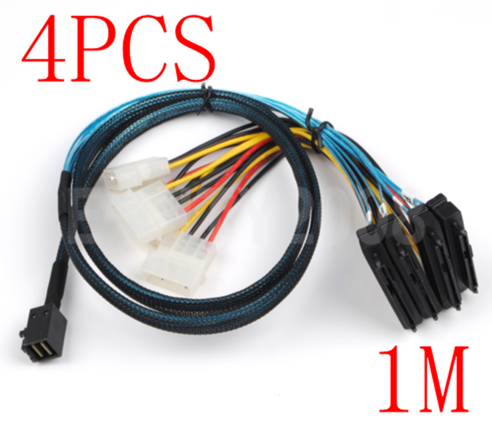 Mini SAS SFF-8643 To 4x SFF-8482 Cable With Power - 1 Meter, For Hard Drives