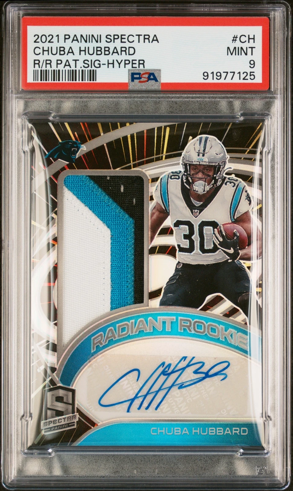 Chuba Hubbard Panini Spectra Radiant Rookie Patch Signatures #CH Hyper