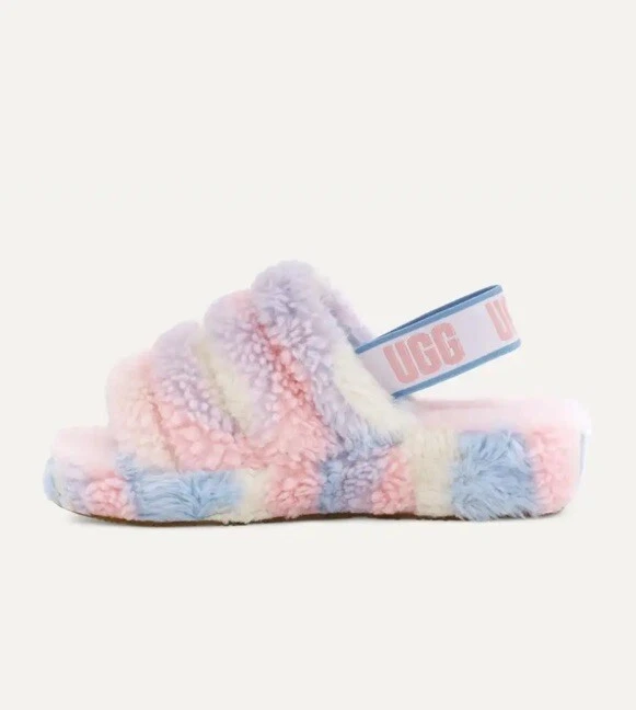 NUOVE PANTOFOLE UGG Fluff Yeah Slide Cali Collage Pride Stripes donna US8 UK6 EU39
