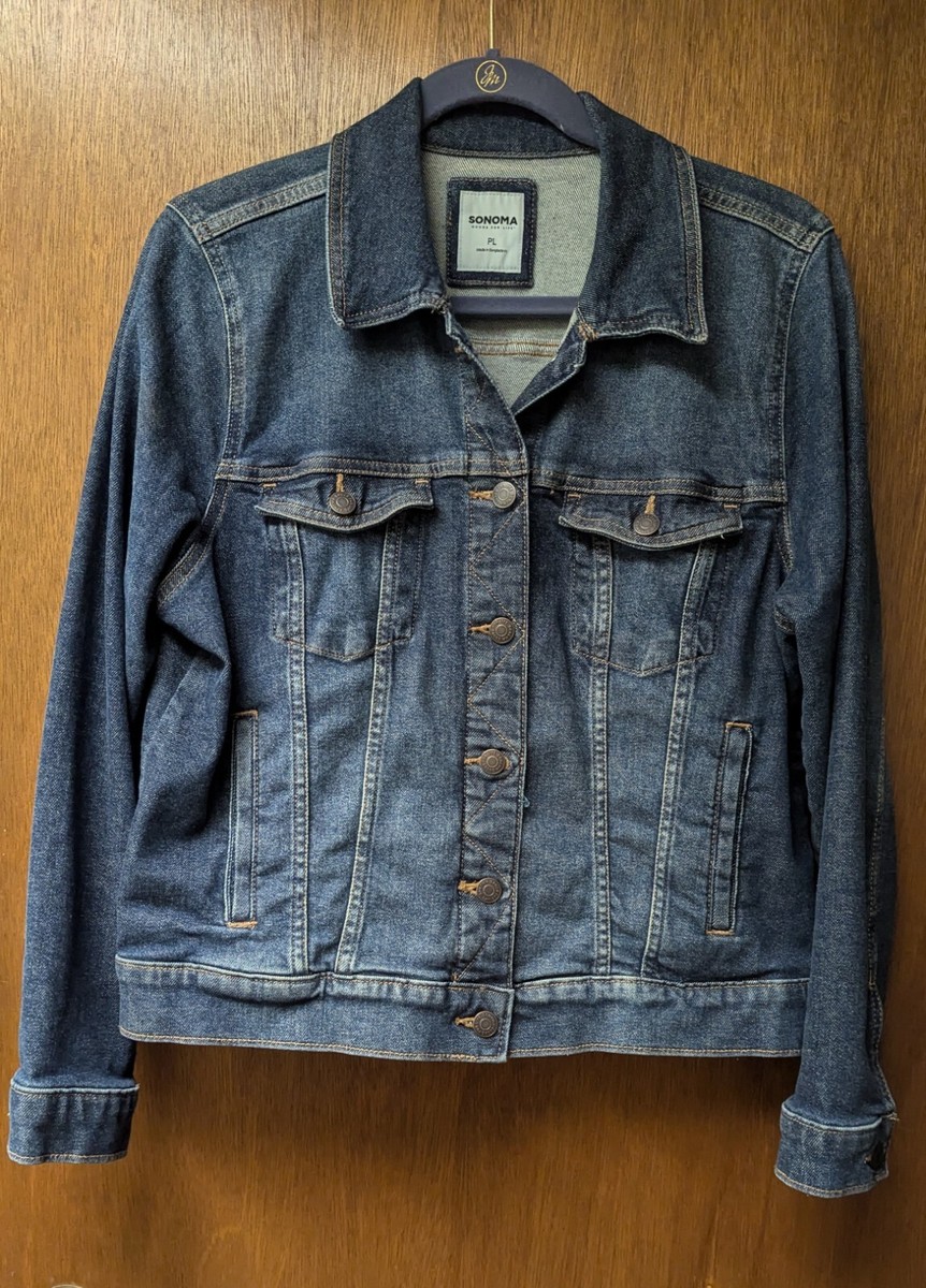 Sonoma Jeans Jacket Petite Womens Large Dark Blue Stretch Denim