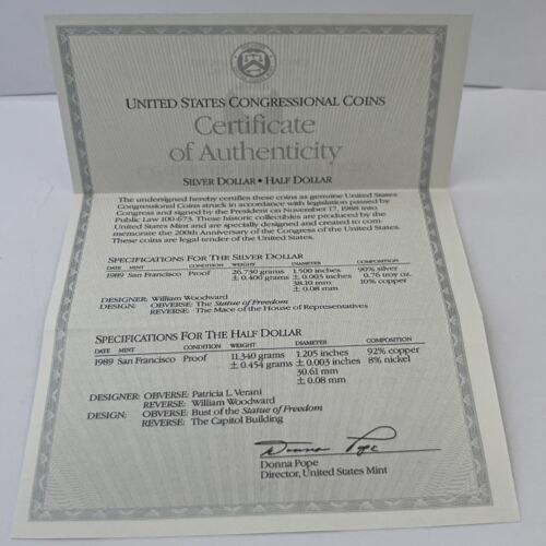 1989 PROCLAIMING THE TRIIUMPH OF DEMOCRACY TWO COIN PROOF SET W/ BOX COA - Picture 6 of 7