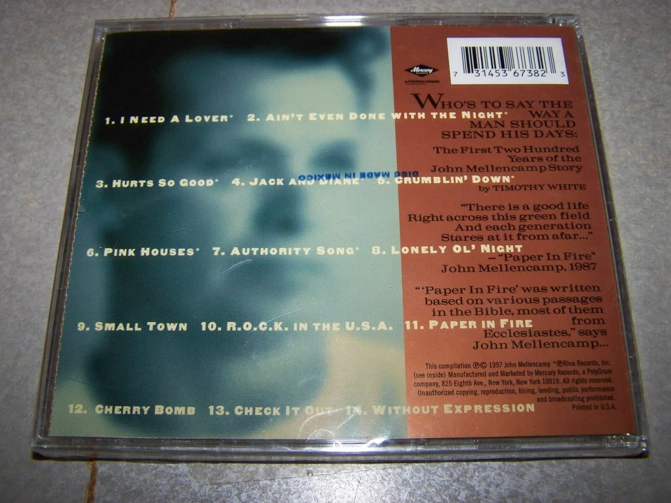 JOHN MELLENCAMP "THE BEST THAT I COULD DO' U.S CD 1978-88 - Image 2 of 2