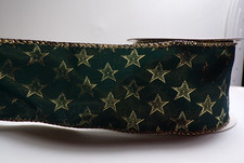Dark Green with Gold Metallic Stars Ribbon 2-1/2 In x 30 Ft Polyester/Nylon