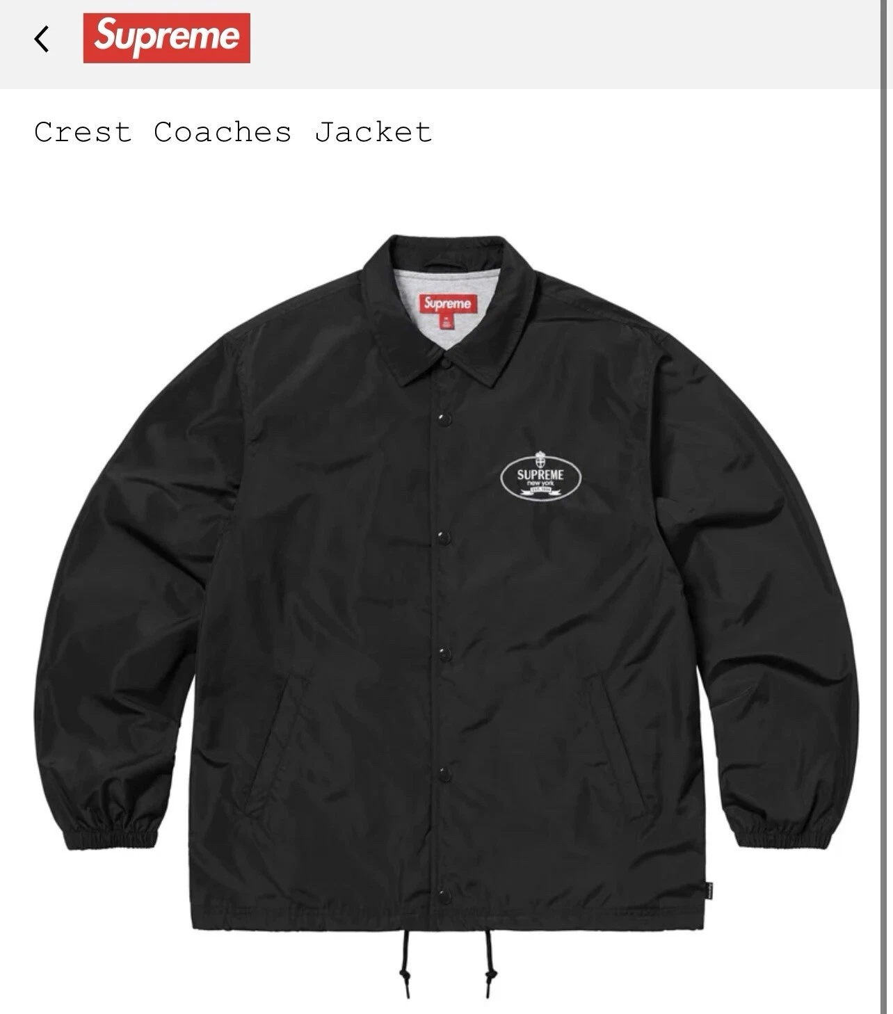 Veste noire Supreme Crest Coaches taille M