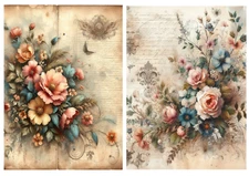 2 Sheets  - A4 Rice Paper Decoupage - Vintage Roses, Distress, Pinks, Upcycle 2