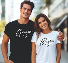 Bride and Groom Wedding T-Shirt, Husband and Wife Gift Just Married Present