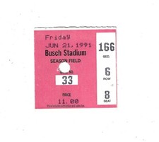 1991 MLB  San Diego Padres @ St. Louis Cardinals Ticket Stub - June 21