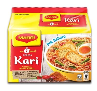 Maggi Malaysian 2-Minute Curry Ramen Instant Noodle Soup, Perisa Kari, 5 Bags