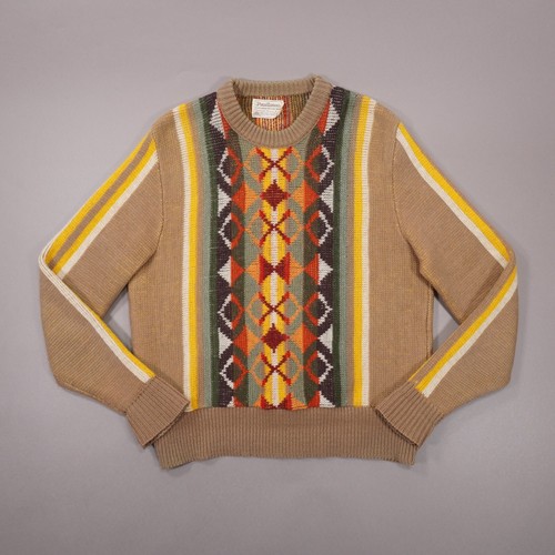 Vintage 70s Pendleton Southwestern 100% Wool Sweater Mens Medium Brown Made USA