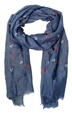 Damen Frühlingstuch Sommerschal Halstuch XL Tuch 70 x 180cm Blau Anker Maritim