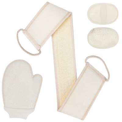4pcs Natural Loofah Exfoliating Back Scrubber, Bath Shower Sponge Pads Glove Set
