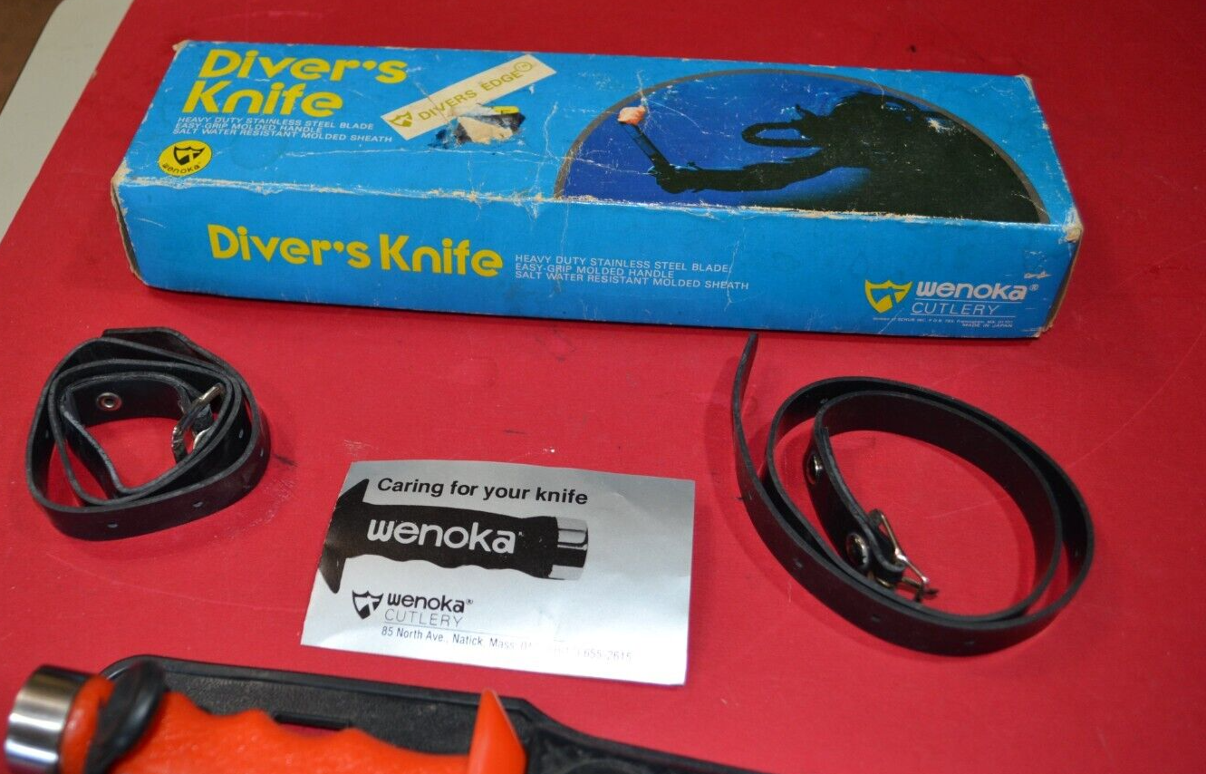 VINTAGE WENOKA DIVERS DIVE SCUBA KNIFE W SHEATH No 7871 ORANGE JAPAN