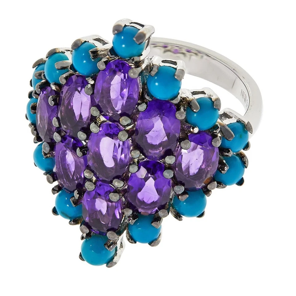 Anel de prata esterlina natural turquesa e ametista Colleen Lopez, tamanho 6 - Imagem 4 de 4