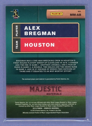 2019 Panini Donruss Majestic Materials Alex Bregman #MM-AB - Picture 2 of 2