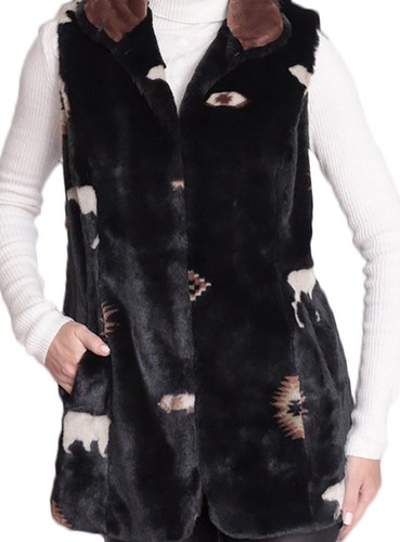 Nuevo Chaleco Negro Mountain Moose & Bears Piel de Vellana de Imitación con Revestimiento Satinado (S, M) - Imagen 2 de 2