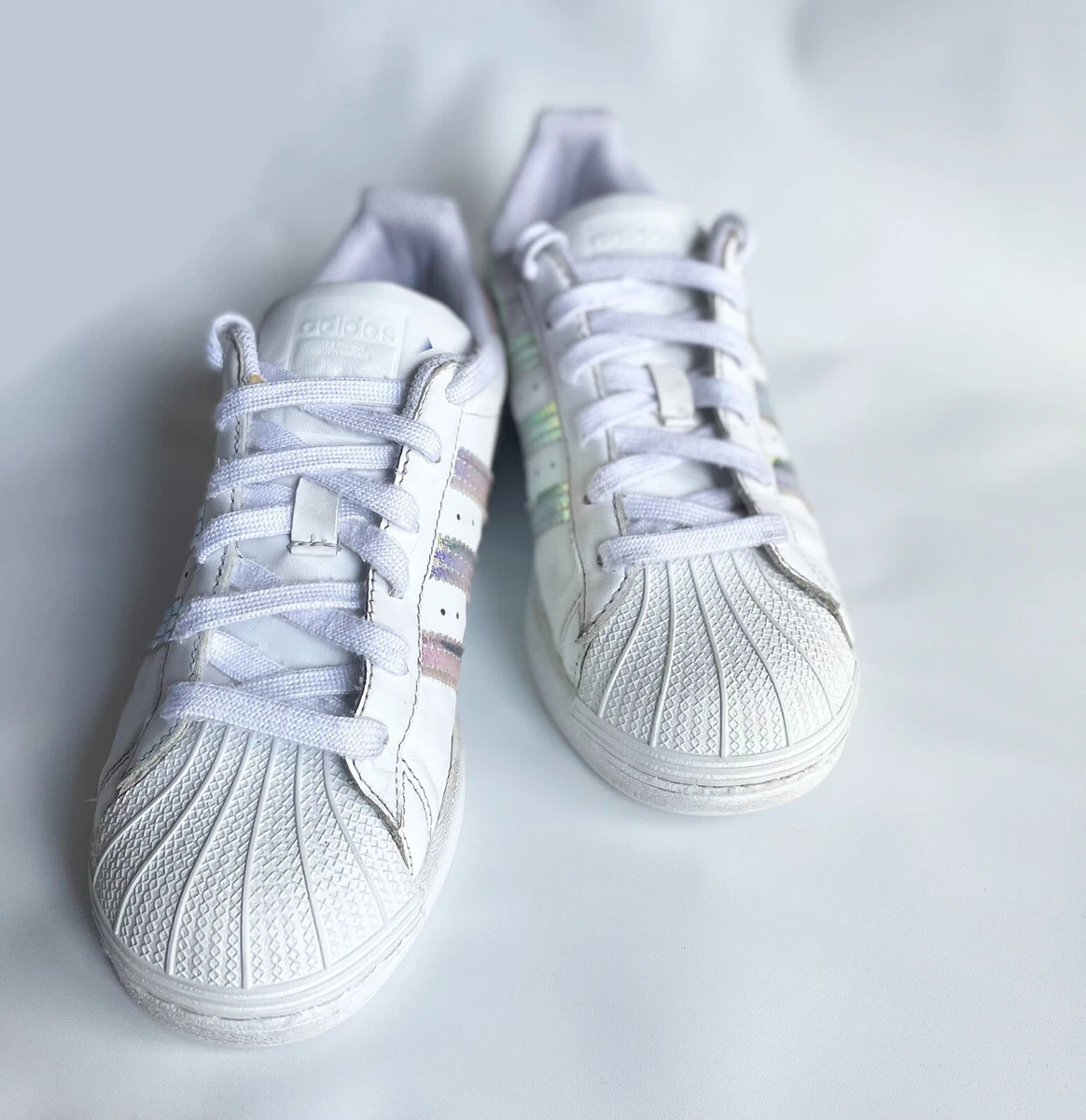 Big Kids Adidas Size 4.5 White Iridiscente Stripe Fv3147 | eBay