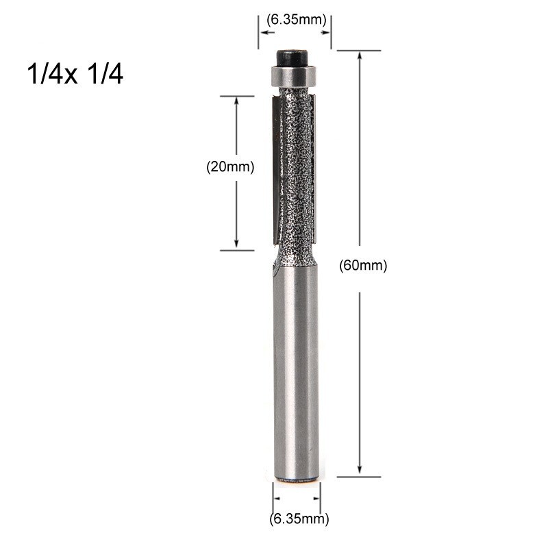 Router Bit 1/4" Shank 1/4" Dia Flush Trim Bit with Bearing 2 Flutes 4Pcs