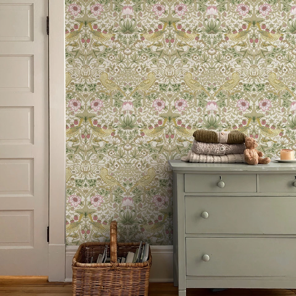 Multi Sizes Wallpaper Yellow Bird Pattern Botanical Sticker Strawberry Decal US - Image 3 of 4