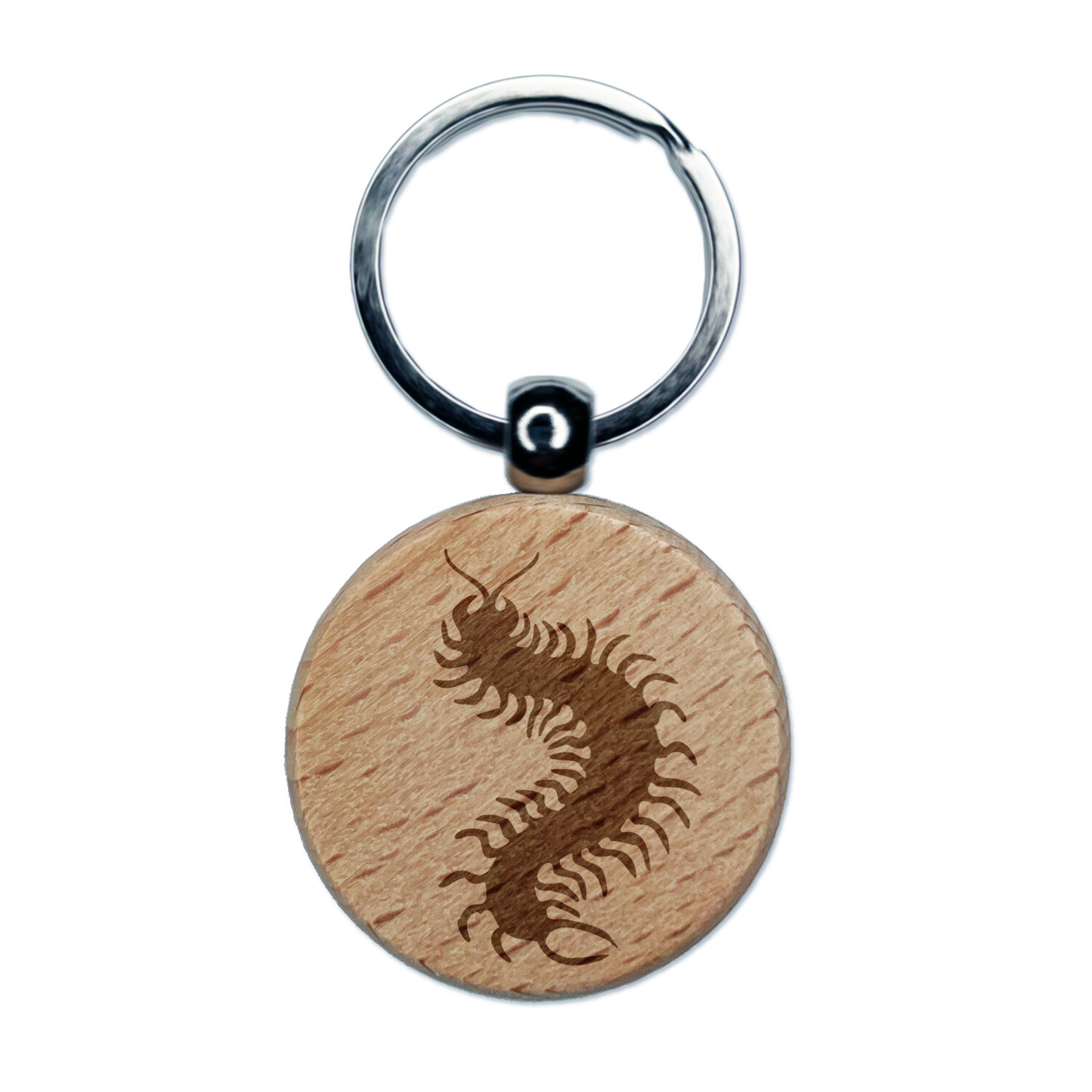 Creepy Crawley Centipede Bug Engraved Wood Round Keychain Tag Charm