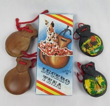 Vintage Lucero Tena 2 Pair of Castanets in original box 1 Wood 1 Plastic