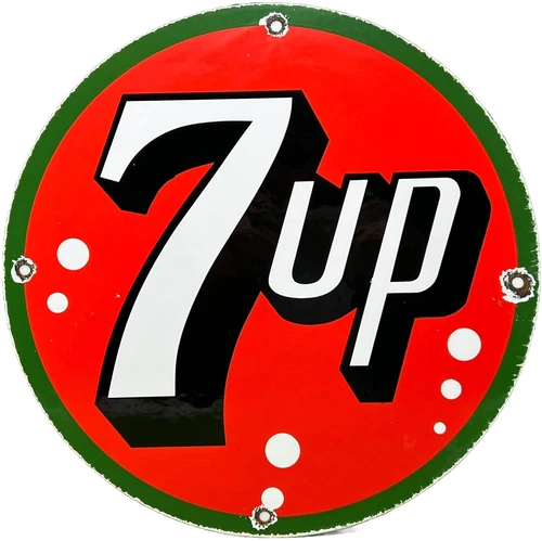 VINTAGE 7UP SODA POP PORCELAIN SIGN GAS STATION SEVEN MOTOR OIL PEPSI COLA