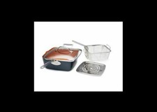 Gotham Steel - 6 Quart XL Nonstick Copper Deep Square All in One 6 Qt  Casserole Chef’s Pan & Stock Pot- 4 Piece Set, Includes Frying Basket and