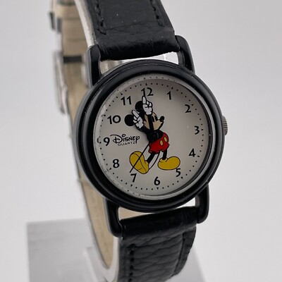 Disney Mickey Mouse Watch Time Works 25mm Case Black Leather Band Quartz