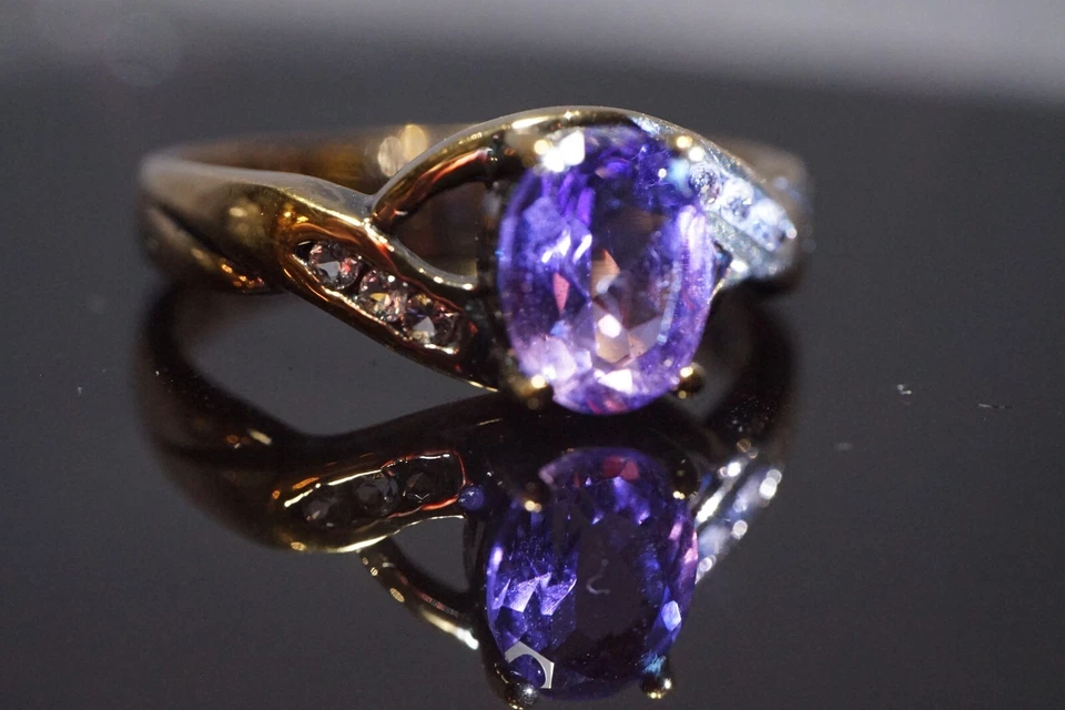 Amatista púrpura y topacio blanco oro amarillo de 18 quilates sobre plata de ley fina - ¡En caja! Foto 4 de 4