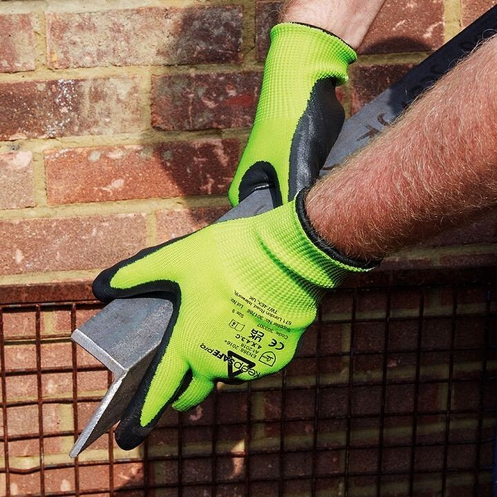 3x Pair KeepSAFE Work Gloves Nitrile Foam Palm Coated Cut Level 5 Green Size 8