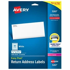 Avery Address Labels, 0.5" x 1.75", 2,000 Labels, Permanent Adhesive (5267)