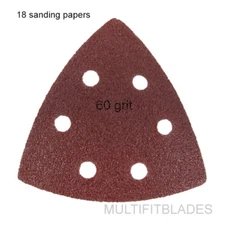 Large Triangular Size 60 Grit Hook & Loop Oscillating Sanding Sheets: 18 Pack 