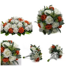 Silk Artificial Wedding Flowers Orange Ivory Rose Bouquet Posy Package