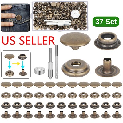 37 Set 15MM Fastener Snap Press Stud Cap Button Base Tool Kit for Leather Canvas