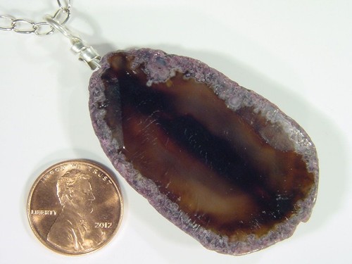 BUTW Hammered Sterling Wire Wrapped Agate Geode Slice Pendant Necklace 4984D - Picture 2 of 4