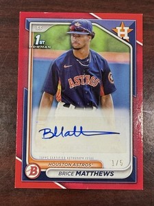2024 Bowman #PPRA-BM Brice Matthews Red AUTO /5 First On Print Astros