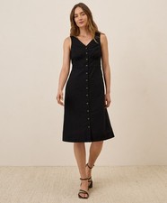Pact Women's Canopy Linen Blend Black Button-Front Dress Large