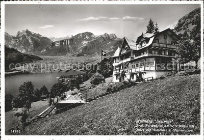 Amden Walensee SG Kurhaus Bellevue view of Lake Walensee and Glarus Alps