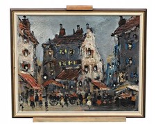 Paris City View Old Town Alley Impressionism Oil Painting Signed Framed