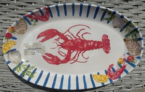 Set of 4 Tommy Bahama Lobster Platters Melamine Glossy Lobster 17.5x10.5 In