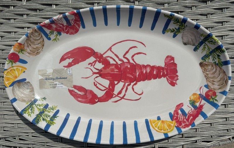 Set of 4 Tommy Bahama Lobster Platters Melamine Glossy Lobster 17.5x10.5 In