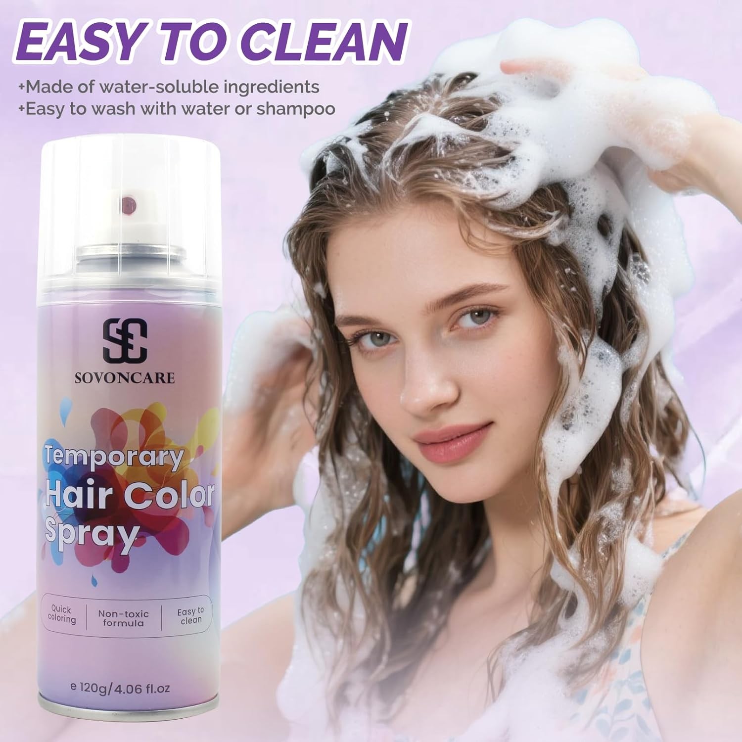 Purple Temporary Hair Color Spray, SOVONCARE Natural Wax Dye # 