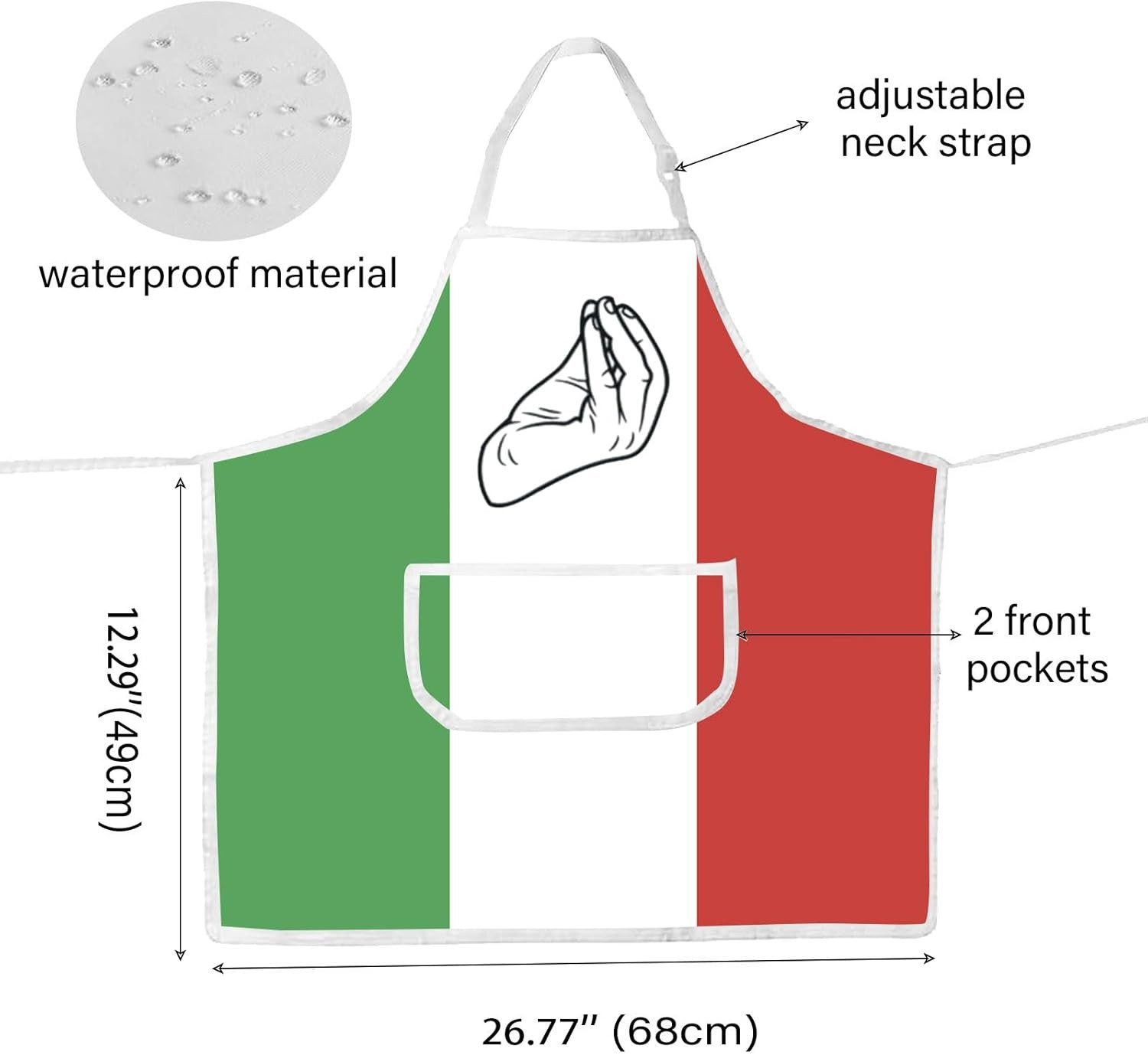 Italian Kitchen Apron Waterproof Cooking Apron with Pockets Gift for Cooks