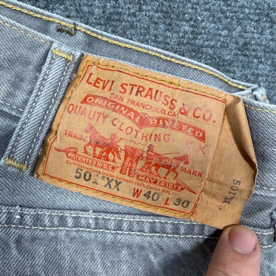 Levi's 501 XX Jeans Men's Size 36x26 Gray Denim Stone Wash Button Fly - Image 2 of 4