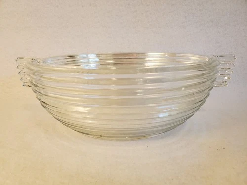 Vintage Anchor Hocking Manhattan Horizontal Ribbed Clear Glass Salad Bowl 9"