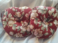 18" Round Outdoor Indoor Bistro Cushion Burgundy Floral Reversible Set of 2