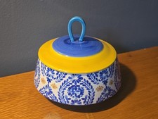 Vintage Anthropologie Jar Lid Canister Floral Painted Yellow Blue Jar Decor
