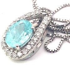 Paraiba Tourmaline Pendant in 900 Platinum with Chain 1.22ct 0.28ct Luminous 
