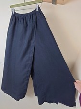 Sahara Skirt Wrap Trousers 100% Linen Black Size 2 UK 12 Wide Leg Elastic Waist 