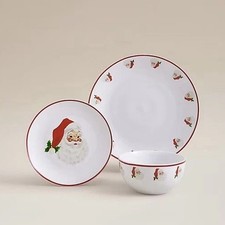 Festive Santa Vintage Style Dinner Set (12-Piece)  Plates Bowls & SidePlates NEW
