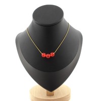 Halskette 3 Perlen Chalcedon Rot 8 Mm. Kette Stahl Golden Halskette Damen, Ho